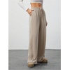 image:imageRoseSeek Womens Wide Leg Ribbed Knit Pants Drawstring Waist Low Rise Casual Long TrousersBrown