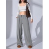 image:imageRoseSeek Womens Wide Leg Ribbed Knit Pants Drawstring Waist Low Rise Casual Long TrousersGrey