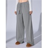 image:imageRoseSeek Womens Wide Leg Ribbed Knit Pants Drawstring Waist Low Rise Casual Long TrousersGrey