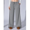 image:imageRoseSeek Womens Wide Leg Ribbed Knit Pants Drawstring Waist Low Rise Casual Long TrousersGrey