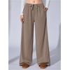 image:imageRoseSeek Womens Wide Leg Ribbed Knit Pants Drawstring Waist Low Rise Casual Long TrousersKhaki