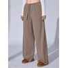 image:imageRoseSeek Womens Wide Leg Ribbed Knit Pants Drawstring Waist Low Rise Casual Long TrousersKhaki