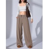 image:imageRoseSeek Womens Wide Leg Ribbed Knit Pants Drawstring Waist Low Rise Casual Long TrousersKhaki