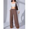 image:imageRoseSeek Womens Wide Leg Ribbed Knit Pants Drawstring Waist Low Rise Casual Long TrousersMedium Brown