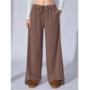 image:imageRoseSeek Womens Wide Leg Ribbed Knit Pants Drawstring Waist Low Rise Casual Long TrousersMedium Brown