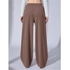 image:imageRoseSeek Womens Wide Leg Ribbed Knit Pants Drawstring Waist Low Rise Casual Long TrousersMedium Brown