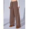 image:imageRoseSeek Womens Wide Leg Ribbed Knit Pants Drawstring Waist Low Rise Casual Long TrousersMedium Brown