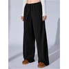 image:imageRoseSeek Womens Wide Leg Ribbed Knit Pants Drawstring Waist Low Rise Casual Long TrousersSolid Black
