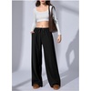 image:imageRoseSeek Womens Wide Leg Ribbed Knit Pants Drawstring Waist Low Rise Casual Long TrousersSolid Black
