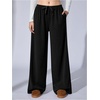 image:imageRoseSeek Womens Wide Leg Ribbed Knit Pants Drawstring Waist Low Rise Casual Long TrousersSolid Black