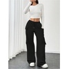 image:imageRoseSeek Womens Wide Leg Sweatpants Drawstring Waist Baggy Cargo Pants Casual Trousers with PocketsBlack