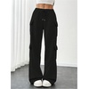 image:imageRoseSeek Womens Wide Leg Sweatpants Drawstring Waist Baggy Cargo Pants Casual Trousers with PocketsBlack
