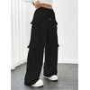 image:imageRoseSeek Womens Wide Leg Sweatpants Drawstring Waist Baggy Cargo Pants Casual Trousers with PocketsBlack