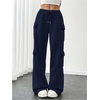 image:imageRoseSeek Womens Wide Leg Sweatpants Drawstring Waist Baggy Cargo Pants Casual Trousers with PocketsDeep Blue