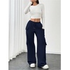 image:imageRoseSeek Womens Wide Leg Sweatpants Drawstring Waist Baggy Cargo Pants Casual Trousers with PocketsDeep Blue