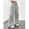 image:imageRoseSeek Womens Wide Leg Sweatpants Drawstring Waist Baggy Cargo Pants Casual Trousers with PocketsGrey