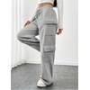 image:imageRoseSeek Womens Wide Leg Sweatpants Drawstring Waist Baggy Cargo Pants Casual Trousers with PocketsGrey