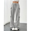 image:imageRoseSeek Womens Wide Leg Sweatpants Drawstring Waist Baggy Cargo Pants Casual Trousers with PocketsGrey