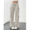 image:imageRoseSeek Womens Wide Leg Sweatpants Drawstring Waist Baggy Cargo Pants Casual Trousers with PocketsPure Grey