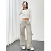 image:imageRoseSeek Womens Wide Leg Sweatpants Drawstring Waist Baggy Cargo Pants Casual Trousers with PocketsPure Grey