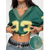 image:imageRoseSeek Womens Y2K Lace Mesh Jersey Shirts V Neck Short Sleeve Off The Shoulder Tops Crop Graphic TeesDark Green