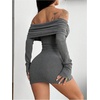 image:imageRoseSeek Womens Y2K Off Shoulder Foldover Knit Dress Streetwear Long Sleeve Bodycon Mini DressesGrey