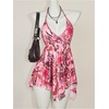 image:imageRoseSeek Womens Y2K Paisley Floral Halter Tops Summer Going Out Sleeveless Low Cut Ruffle Hem Flowy Tank TopPink