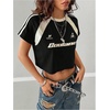 image:imageRoseSeek Womens Y2K Short Sleeve Crop T Shirts Striped Letter Graphic Tees Music Festival Crop TopsBlack