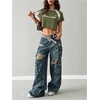 image:imageRoseSeek Womens Y2K Short Sleeve Crop T Shirts Striped Letter Graphic Tees Music Festival Crop TopsGreen