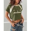 image:imageRoseSeek Womens Y2K Short Sleeve Crop T Shirts Striped Letter Graphic Tees Music Festival Crop TopsGreen