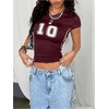 image:imageRoseSeek Womens Y2K Sporty Jersey Shirts V Neck Sleeve Tight Cropped Tees Street Graphic Summer TopBurgundy