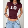 image:imageRoseSeek Womens Y2K Sporty Jersey Shirts V Neck Sleeve Tight Cropped Tees Street Graphic Summer TopBurgundy
