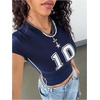 image:imageRoseSeek Womens Y2K Sporty Jersey Shirts V Neck Sleeve Tight Cropped Tees Street Graphic Summer TopDeep Blue