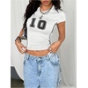 image:imageRoseSeek Womens Y2K Sporty Jersey Shirts V Neck Sleeve Tight Cropped Tees Street Graphic Summer TopWhite