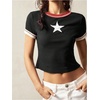 image:imageRoseSeek Womens Y2K Star Patched Crop Tee Tops Short Sleeve Ribbed Summer Vintage Tight ShirtBlack