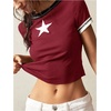 image:imageRoseSeek Womens Y2K Star Patched Crop Tee Tops Short Sleeve Ribbed Summer Vintage Tight ShirtRed