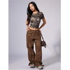 image:imageRoseSeek Womens Y2k Camo Maple Leaf Print Crop T Shirts Crew Neck Short Sleeve Slim Fit Tops Grunge Going OutBlack
