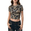 image:imageRoseSeek Womens Y2k Camo Maple Leaf Print Crop T Shirts Crew Neck Short Sleeve Slim Fit Tops Grunge Going OutMulticolor