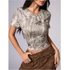 image:imageRoseSeek Womens Y2k Camo Maple Leaf Print Crop T Shirts Crew Neck Short Sleeve Slim Fit Tops Grunge Going OutWhite and Green