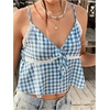 image:imageRoseSeek Womens Y2k Crop Camisole Tops Tie Front V Neck Vacation Top Spaghetti Strap Summer Tank TopBlue and White