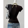 image:imageRoseSeek Womens Y2k Grunge Graphic Tees Short Sleeve 2 in 1 Halter T Shirts Vintage StreetwearBlack