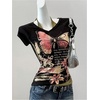 image:imageRoseSeek Womens Y2k Grunge Graphic Tees Short Sleeve 2 in 1 Halter T Shirts Vintage StreetwearBlack