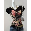 image:imageRoseSeek Womens Y2k Grunge Graphic Tees Short Sleeve 2 in 1 Halter T Shirts Vintage StreetwearBlack