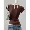image:imageRoseSeek Womens Y2k Grunge Graphic Tees Short Sleeve 2 in 1 Halter T Shirts Vintage StreetwearBrown