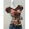 image:imageRoseSeek Womens Y2k Grunge Graphic Tees Short Sleeve 2 in 1 Halter T Shirts Vintage StreetwearBrown