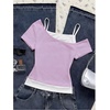image:imageRoseSeek Womens Y2k Letter Graphic Tees Off The Shoulder Short Sleeve Summer T ShirtsLight Purple