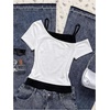 image:imageRoseSeek Womens Y2k Letter Graphic Tees Off The Shoulder Short Sleeve Summer T ShirtsMulticolor White