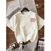 image:imageWomens Graphic Letter Tee Crew Neck Drop Shoulder Trendy Summer T Shirt Short Sleeve Vintage TopApricot