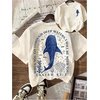 image:imageWomens Graphic Letter Tee Crew Neck Drop Shoulder Trendy Summer T Shirt Short Sleeve Vintage TopBeige Blue