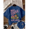 image:imageWomens Graphic Letter Tee Crew Neck Drop Shoulder Trendy Summer T Shirt Short Sleeve Vintage TopBlue